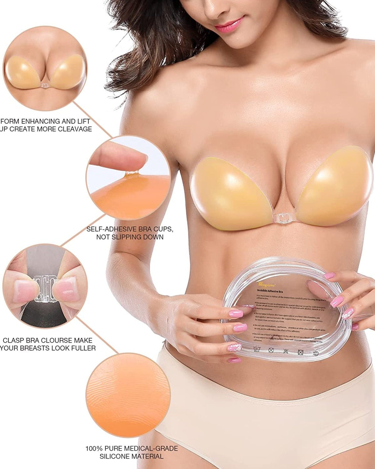 Invisible Silicone Strapless Sticky Waterproof Plunge Bra Pasty Bra Inserts Nude - WingsLove