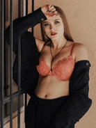 Lace Push Up Bra Lightly Padded Demi Plunge Bra Bean Red - WingsLove