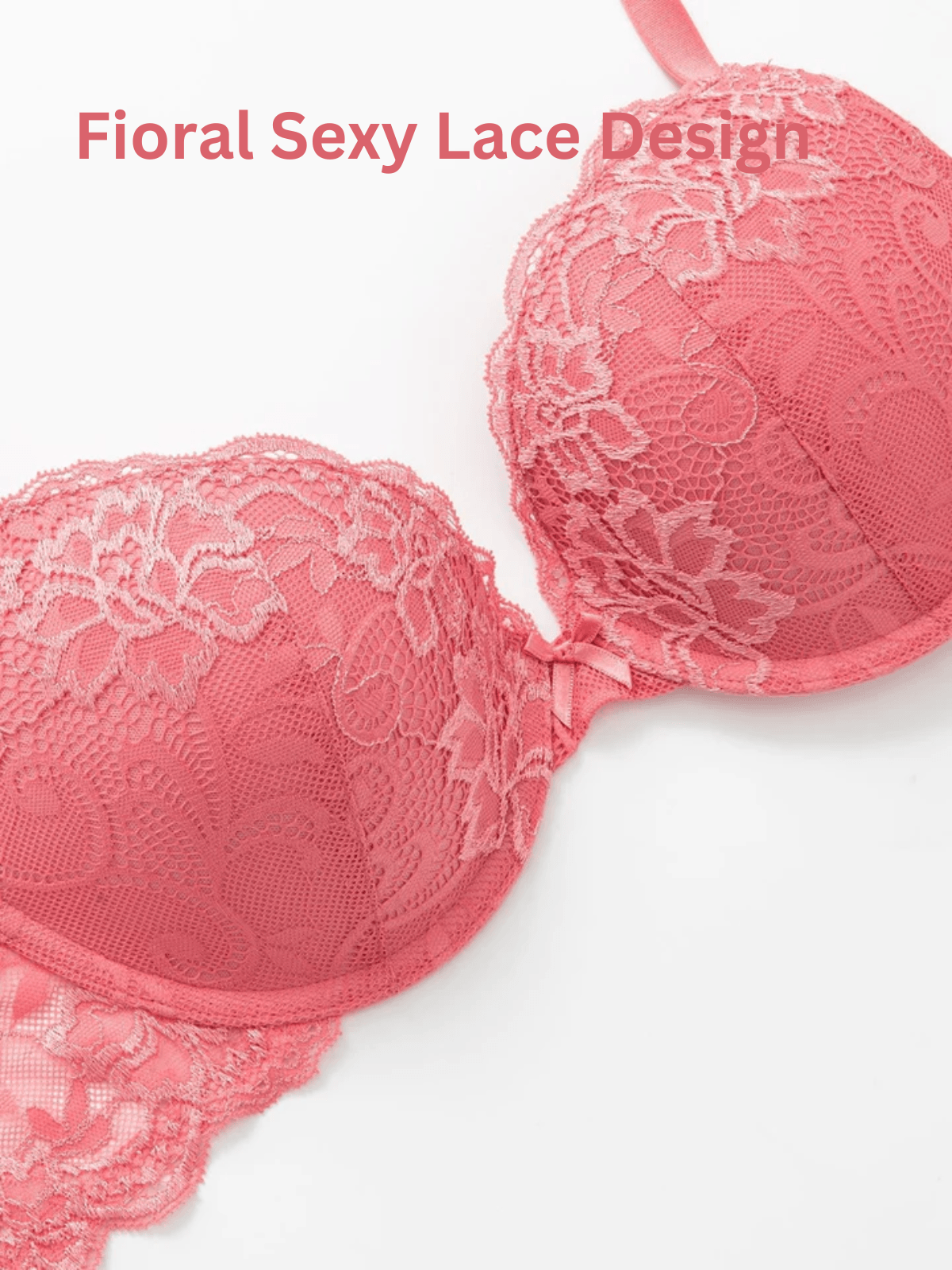Lace Push Up Bra Lightly Padded Demi Plunge Bra Bean Red - WingsLove