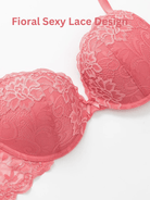Lace Push Up Bra Lightly Padded Demi Plunge Bra Bean Red - WingsLove