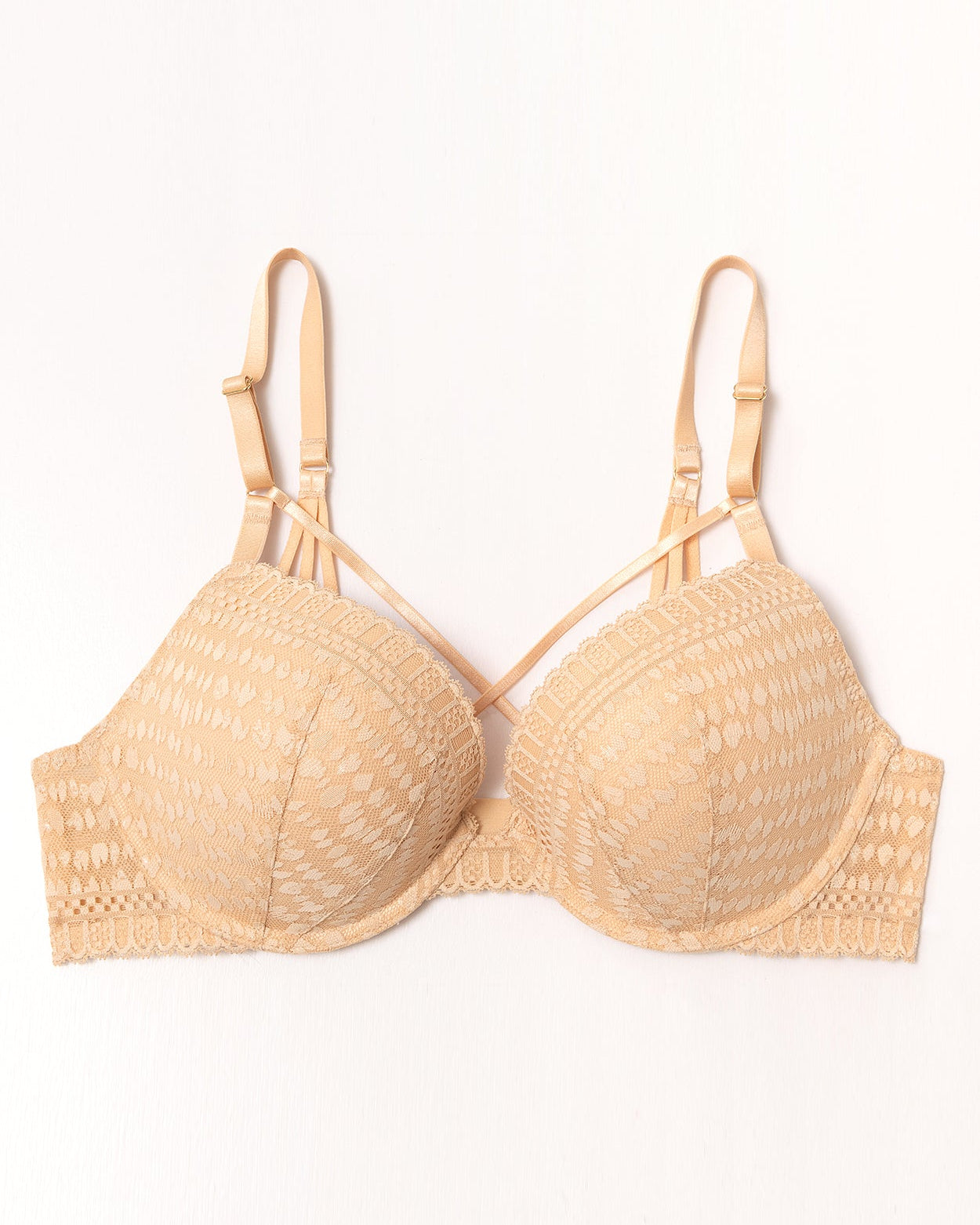 Lace Push Up Bra Padded Strappy Back Underwire - WingsLove