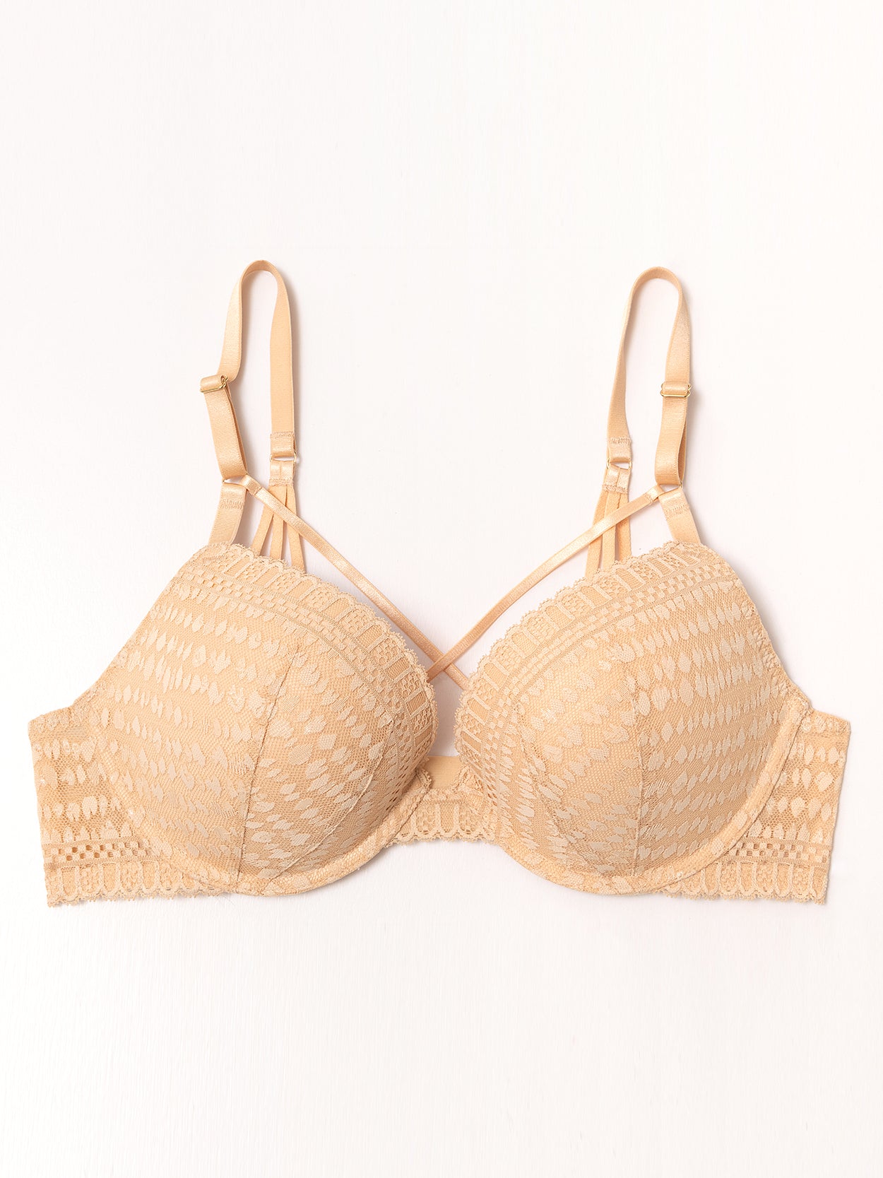 Lace Push Up Bra Padded Strappy Back Underwire - WingsLove