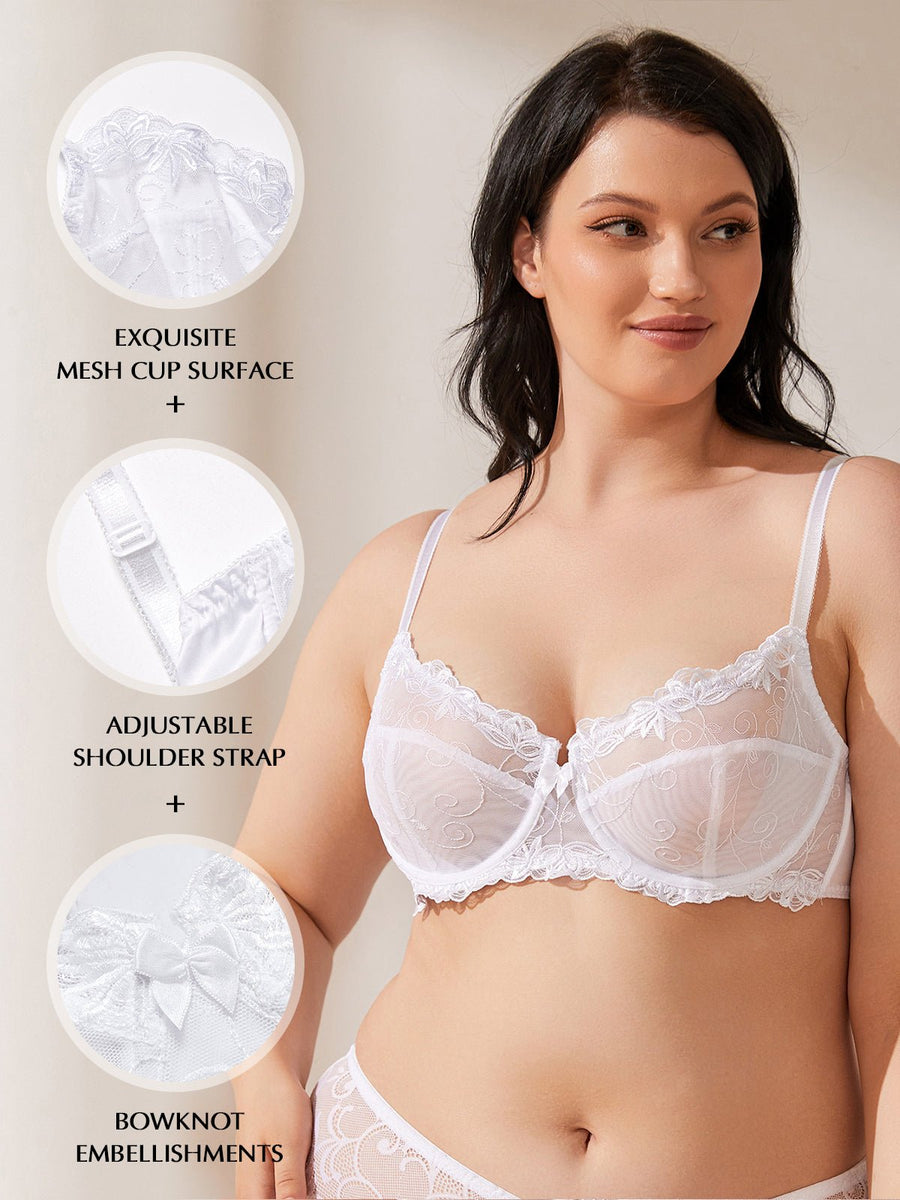 Womens Plus Size Bras Full Coverage Lace Underwire Unlined Bra White 44H
