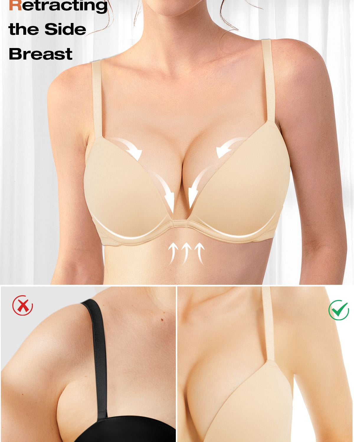 Push Up Deep V Plunge Underwire T-Shirt Bra Nude - WingsLove