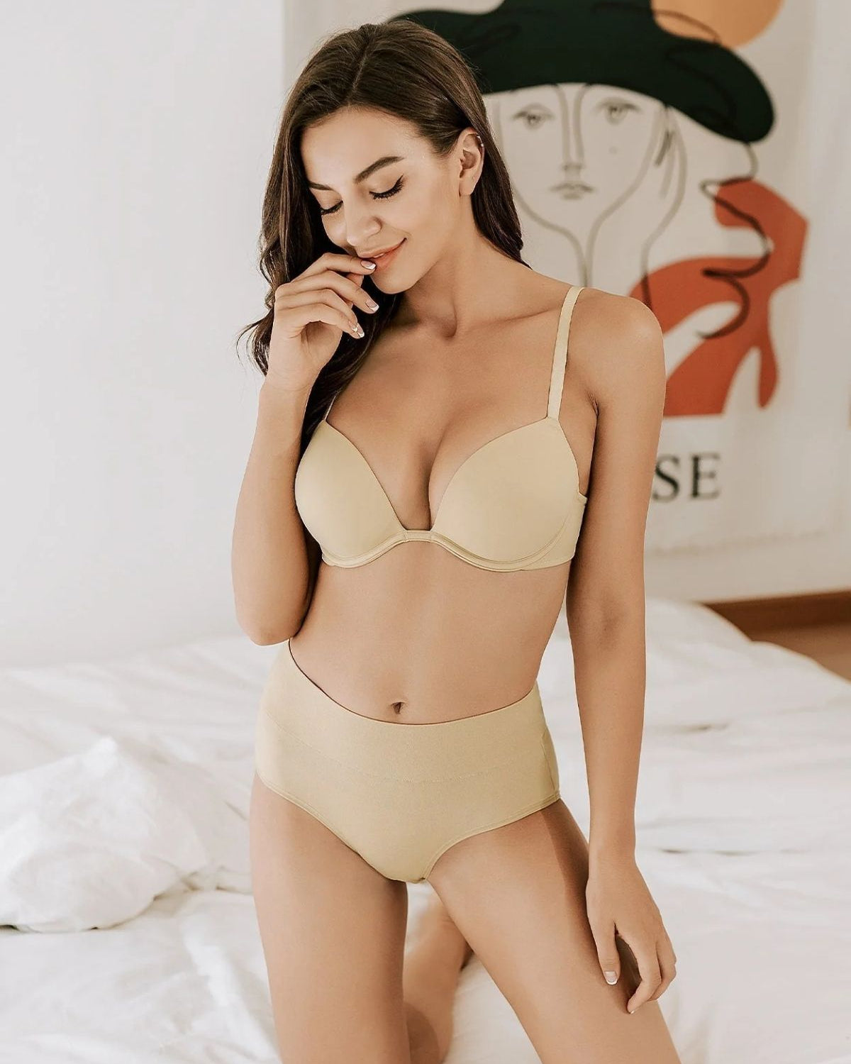 Push Up Deep V Plunge Underwire T-Shirt Bra Nude - WingsLove