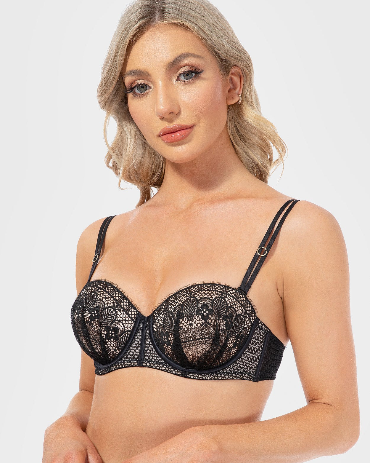 Push Up Full Figure Strapless Bra Pleated Lace Multiway Bra - WingsLove