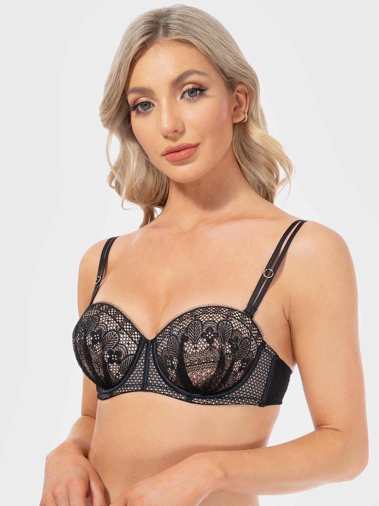 Push Up Full Figure Strapless Bra Pleated Lace Multiway Bra - WingsLove