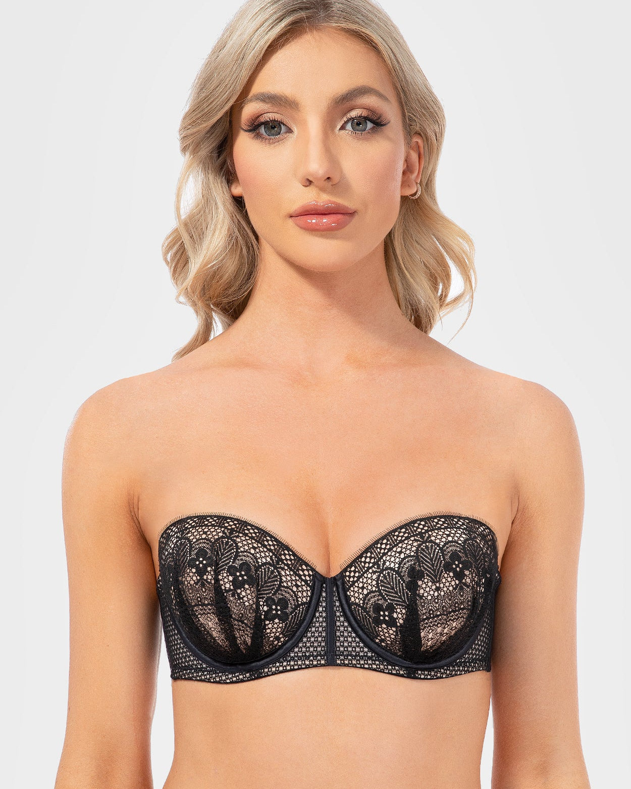 Push Up Full Figure Strapless Bra Pleated Lace Multiway Bra - WingsLove