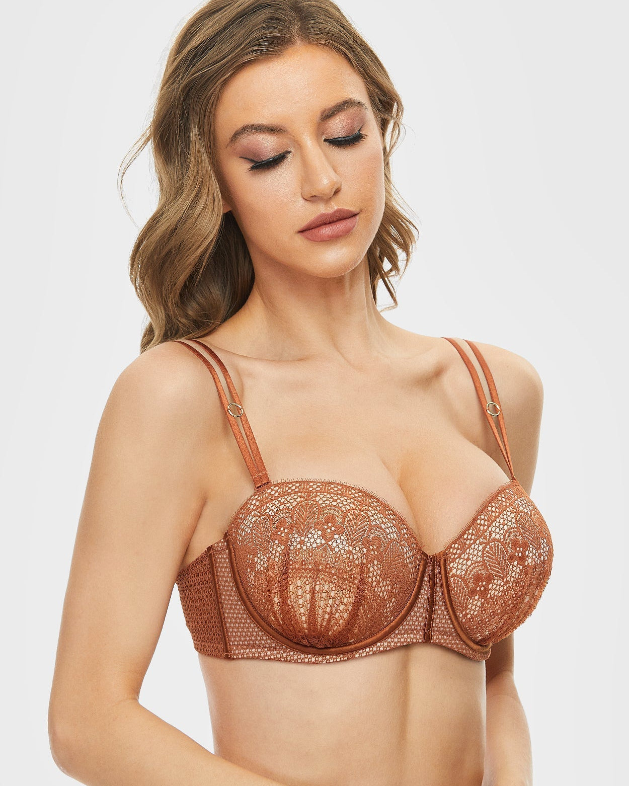 Push Up Full Figure Strapless Pleated Lace Multiway Bra - WingsLove