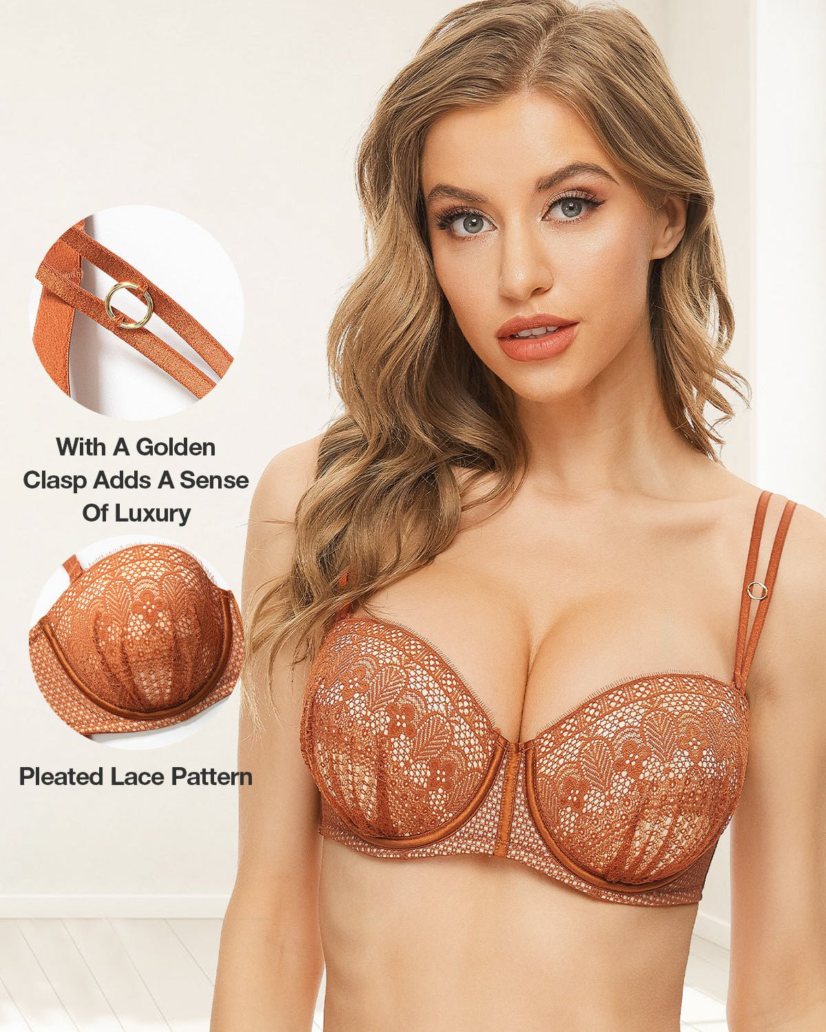 Push Up Full Figure Strapless Pleated Lace Multiway Bra - WingsLove