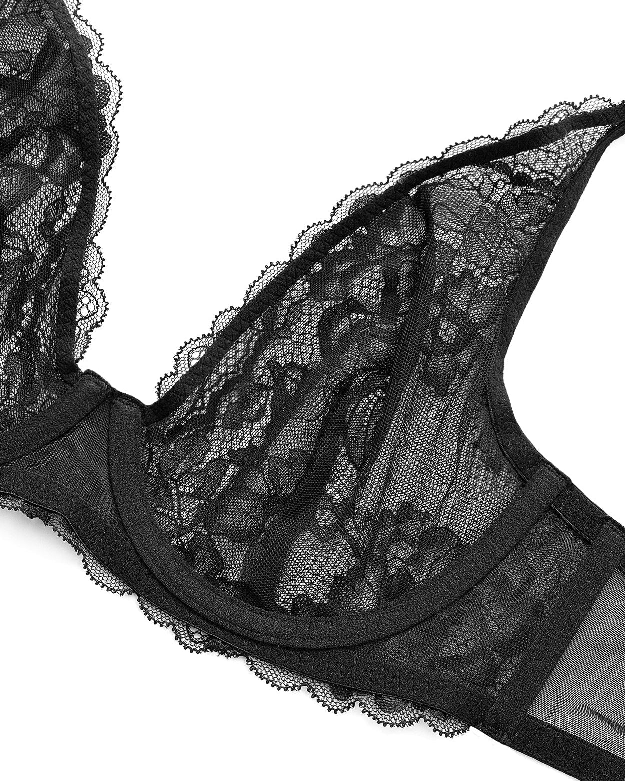 Sexy Sheer Lace Contour Plunge Bra Black - WingsLove