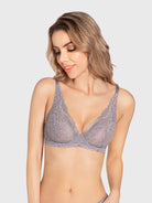 Sexy Sheer Lace Contour Plunge Bra Grey - WingsLove
