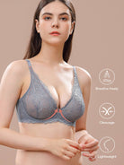 Sexy Sheer Lace Contour Plunge Bra Grey - WingsLove
