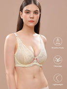 Sexy Sheer Lace Contour Plunge Bra Nude - WingsLove