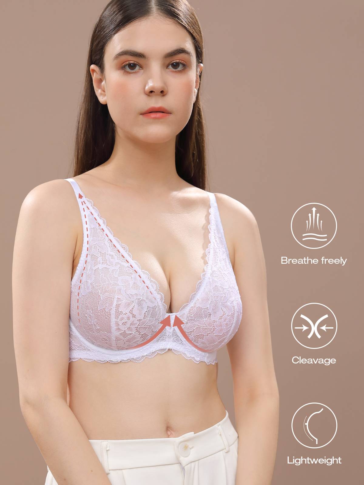 Sexy Sheer Lace Contour Plunge Bra White - WingsLove