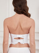 Strapless Bra Longline Corset Push Up Boned Underwire Sexy Sheer Mesh Lace-Trim White - WingsLove