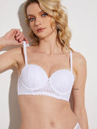 Strapless Floral Lace Underwire Bra White - WingsLove