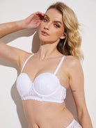 Strapless Floral Lace Underwire Bra White - WingsLove