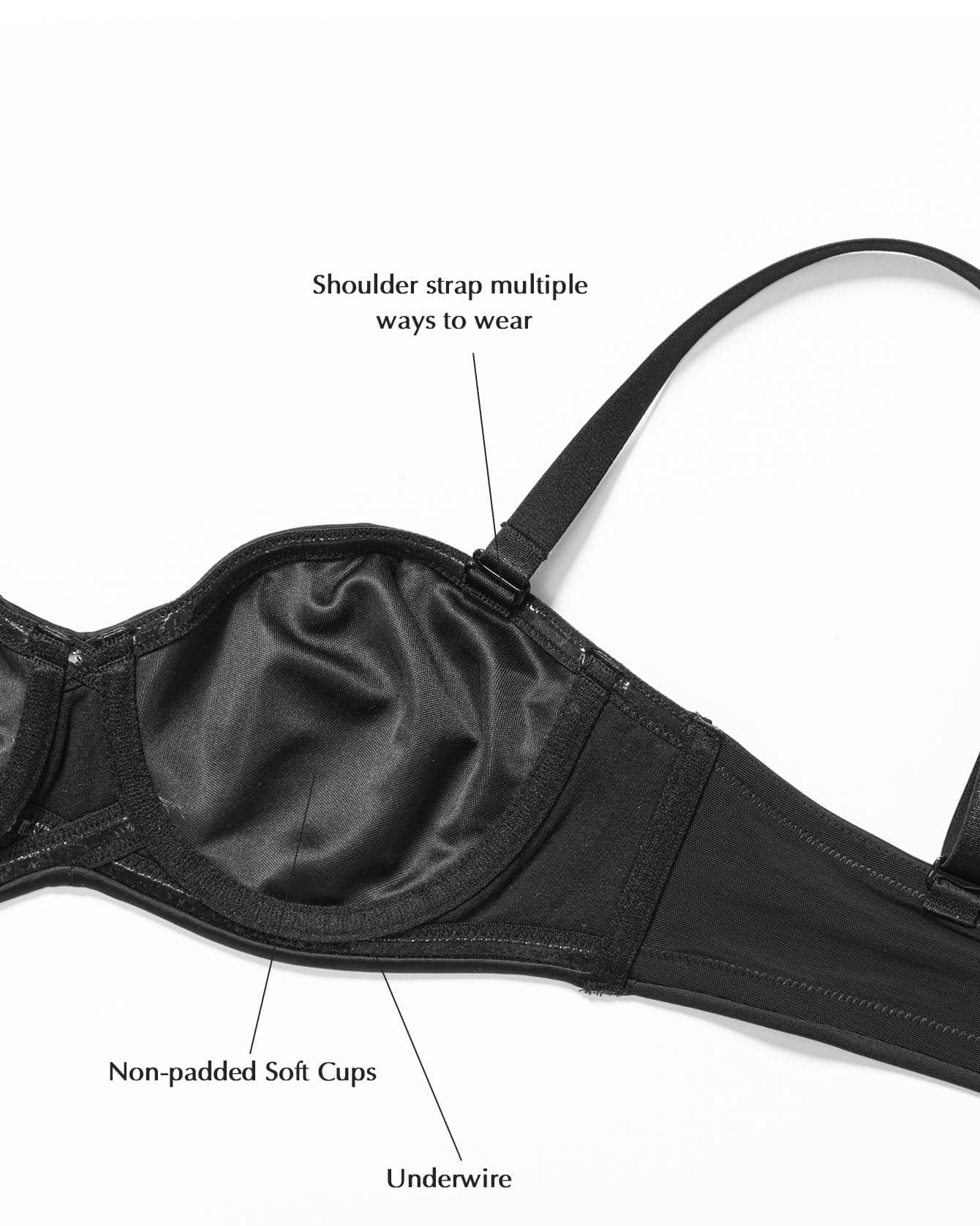 Strapless Unlined Underwire Multiway Bra Seamless Bra Black - WingsLove
