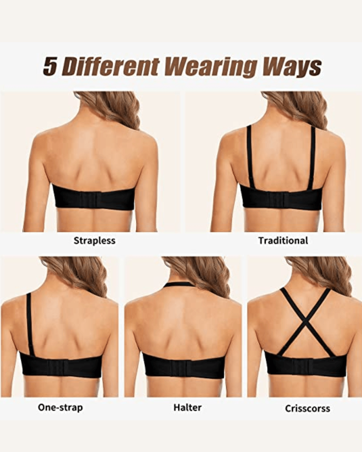 Strapless Unlined Underwire Multiway Bra Seamless Bra Black - WingsLove