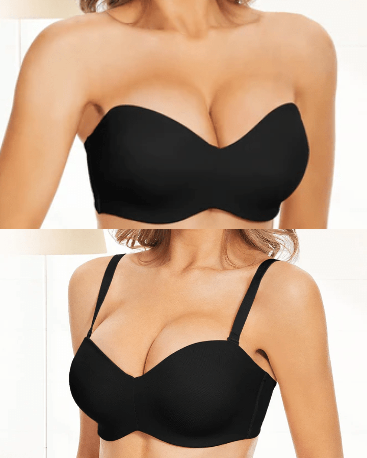 Strapless Unlined Underwire Multiway Bra Seamless Bra Black - WingsLove