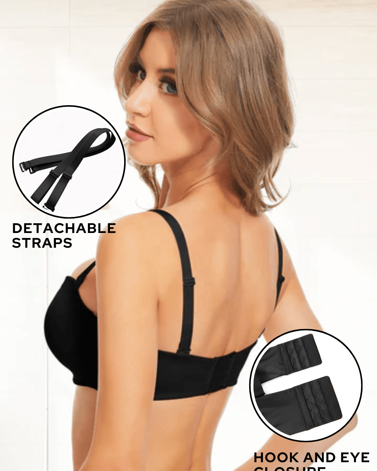 Strapless Unlined Underwire Multiway Bra Seamless Bra Black - WingsLove