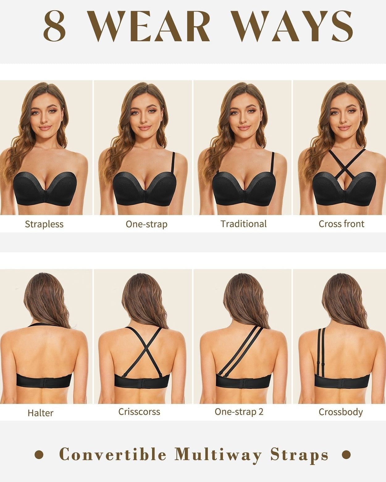 Strapless Wirefree Multiway Push Up Bra Black - WingsLove