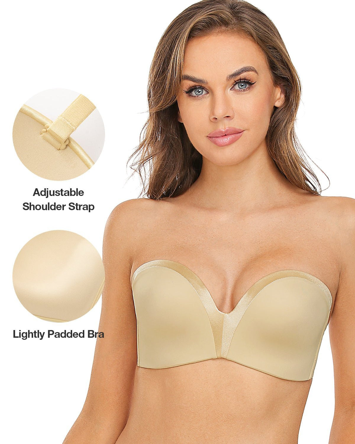 Strapless Wirefree Multiway Push Up Bra Nude - WingsLove