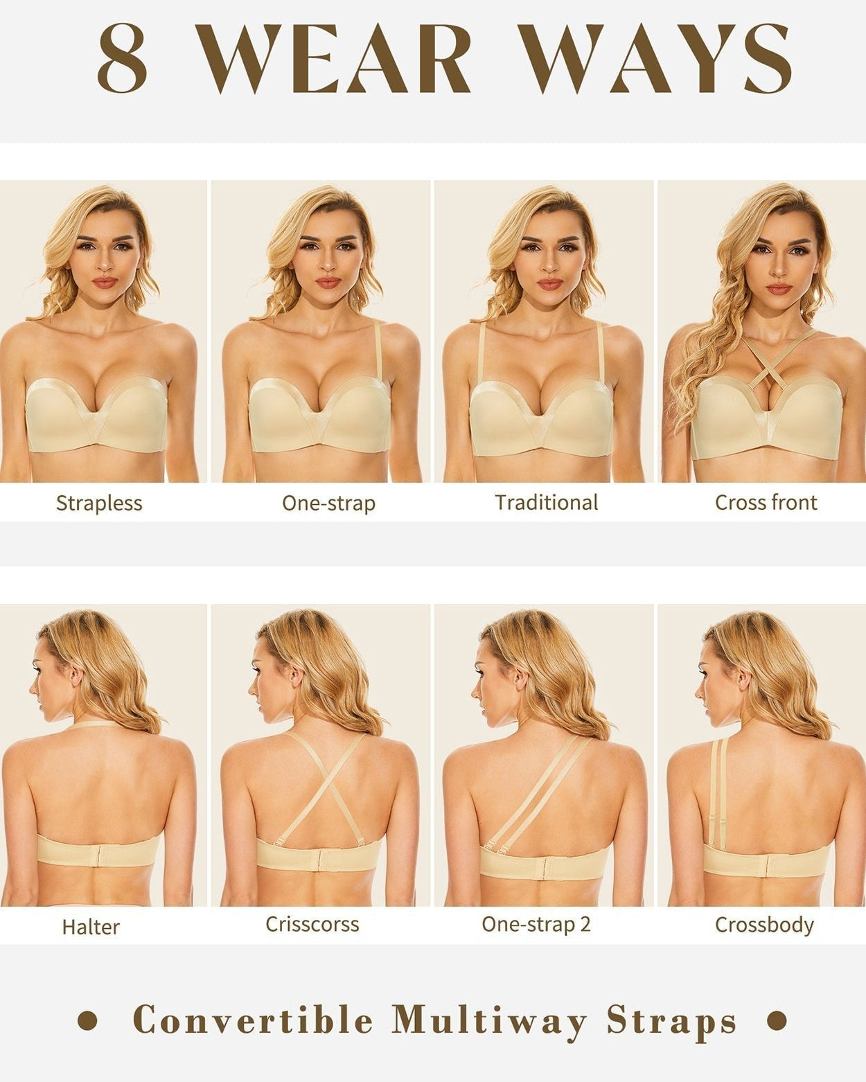 Strapless Wirefree Multiway Push Up Bra Nude - WingsLove