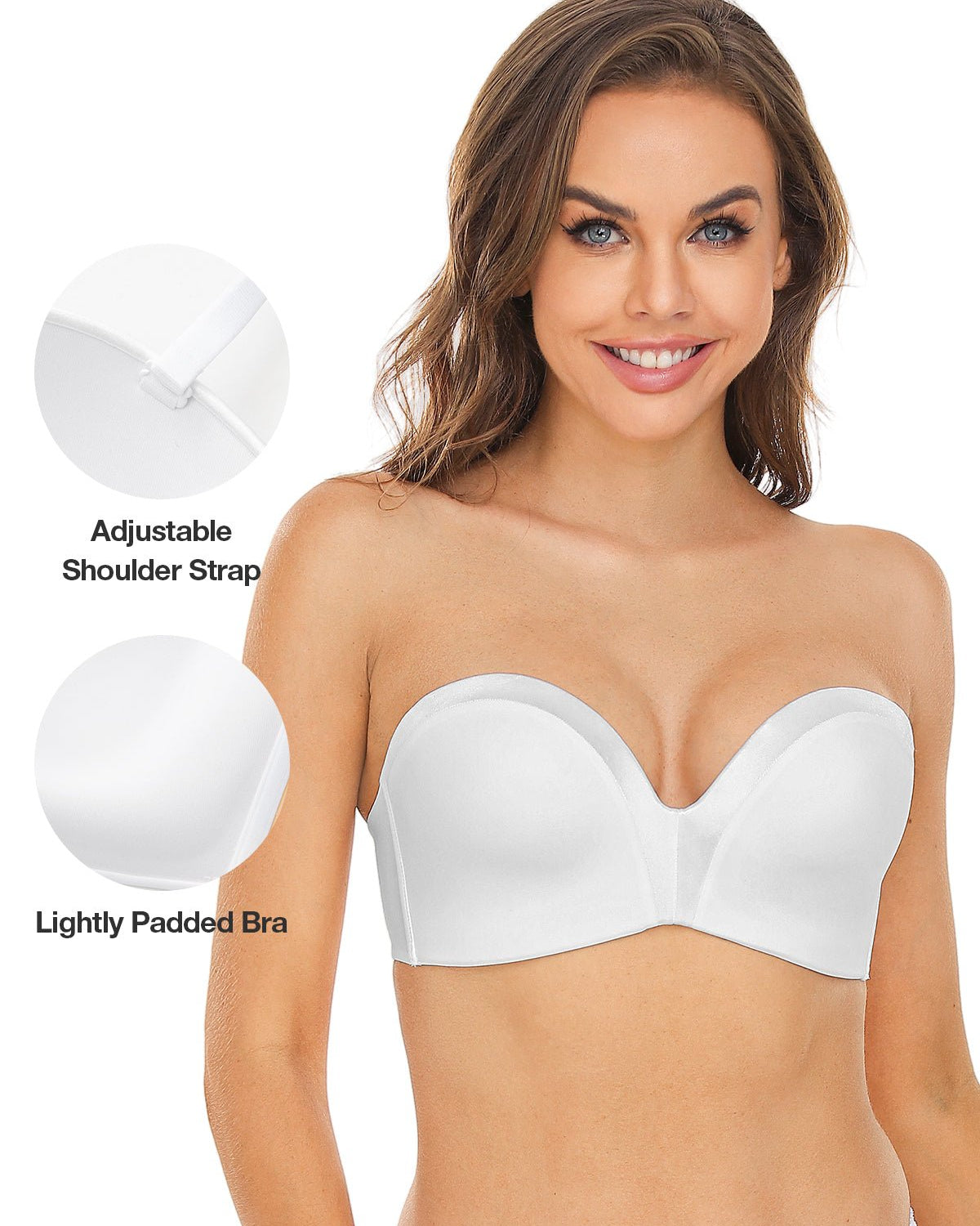Strapless Wirefree Multiway Push Up Bra White - WingsLove