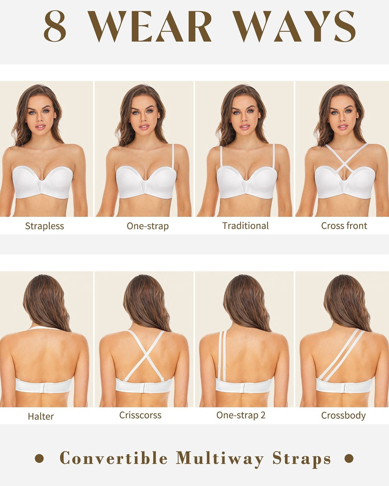 Strapless Wirefree Multiway Push Up Bra White - WingsLove