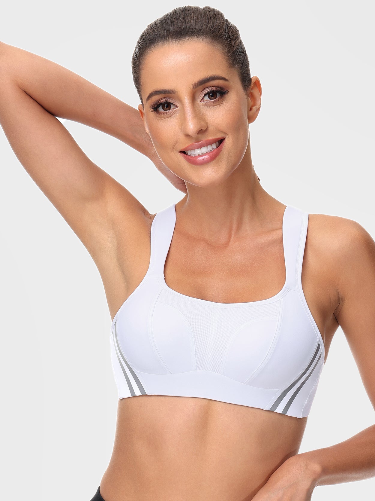 Wirefree Reflective Stripe Bras Bounce Control Plus Size Workout - WingsLove