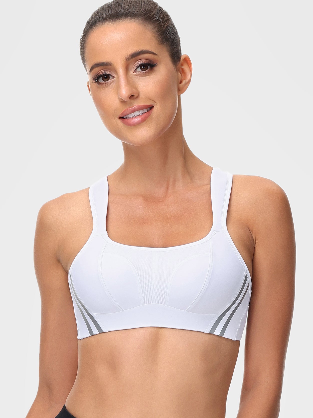 Wirefree Reflective Stripe Bras Bounce Control Plus Size Workout - WingsLove
