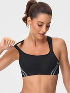 Wirefree Reflective Stripe Bras Plus Size White/Black/Blue - WingsLove