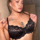 Full Coverage Lace Bra Underwire Bralette, Black Wingslove