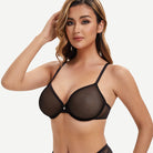 Breathable Unlined Sheer Bra with Underwire Support, Black Wingslove