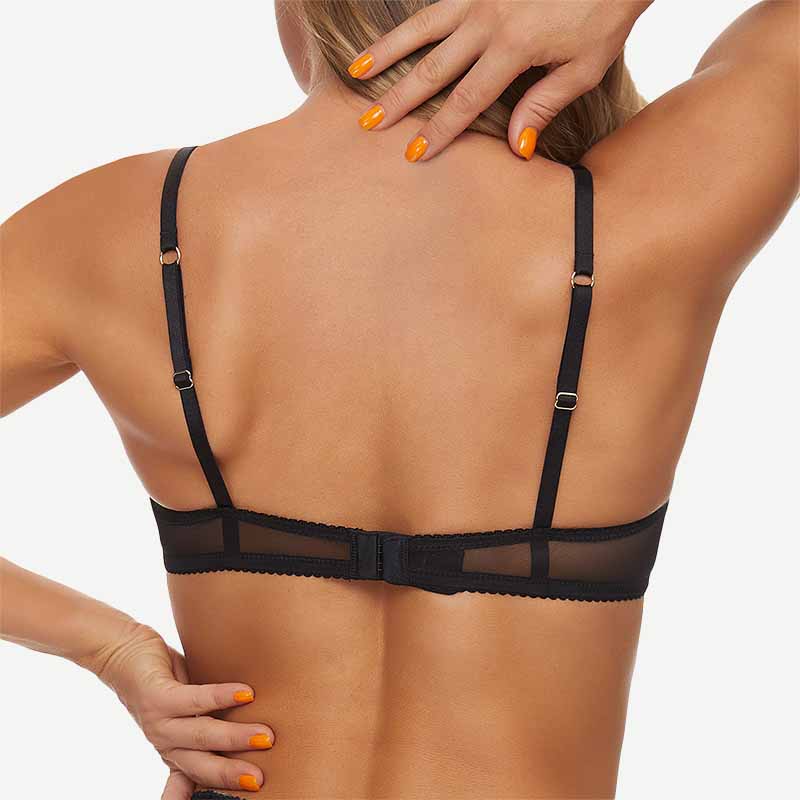 Breathable Unlined Sheer Bra with Underwire Support, Black Wingslove