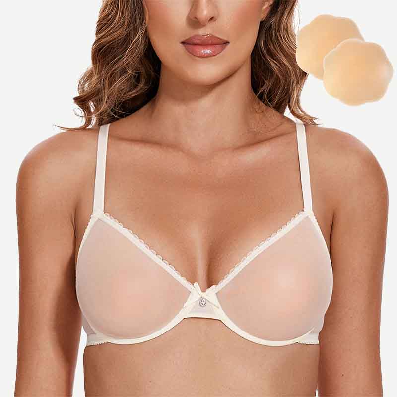 Breathable Unlined Sheer Bra with Underwire Support, Ivory White