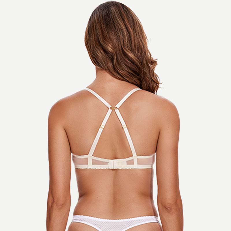 Breathable Unlined Sheer Bra with Underwire Support, Ivory White Wingslove