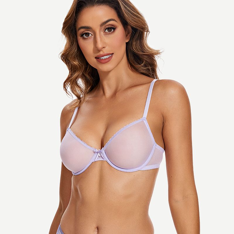 Breathable Unlined Sheer Bra with Underwire Support, Light Purple Wingslove