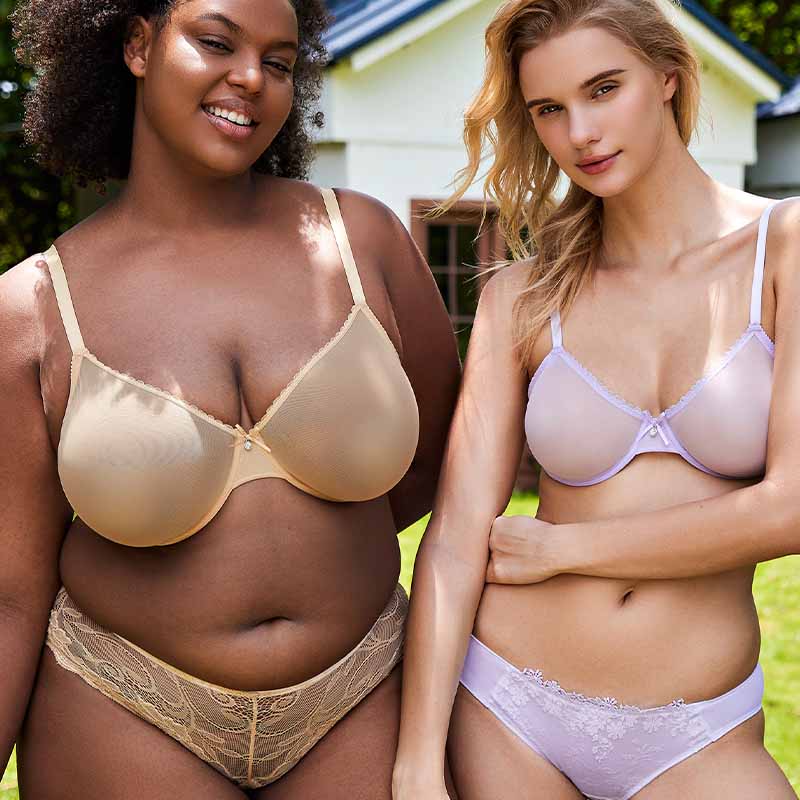 Breathable Unlined Sheer Bra with Underwire Support, Light Purple Wingslove