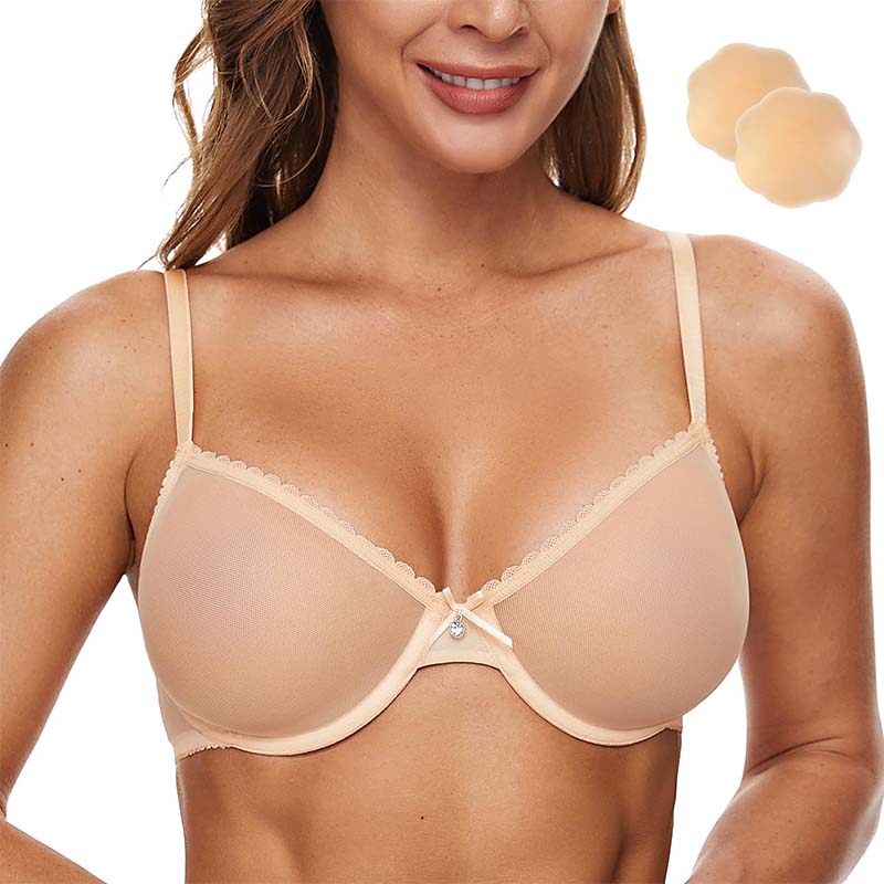 Breathable Unlined Sheer Bra with Underwire Support, Nude Wingslove