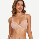 Breathable Unlined Sheer Bra with Underwire Support, Pink Nude Wingslove