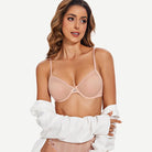 Breathable Unlined Sheer Bra with Underwire Support, Pink Nude Wingslove