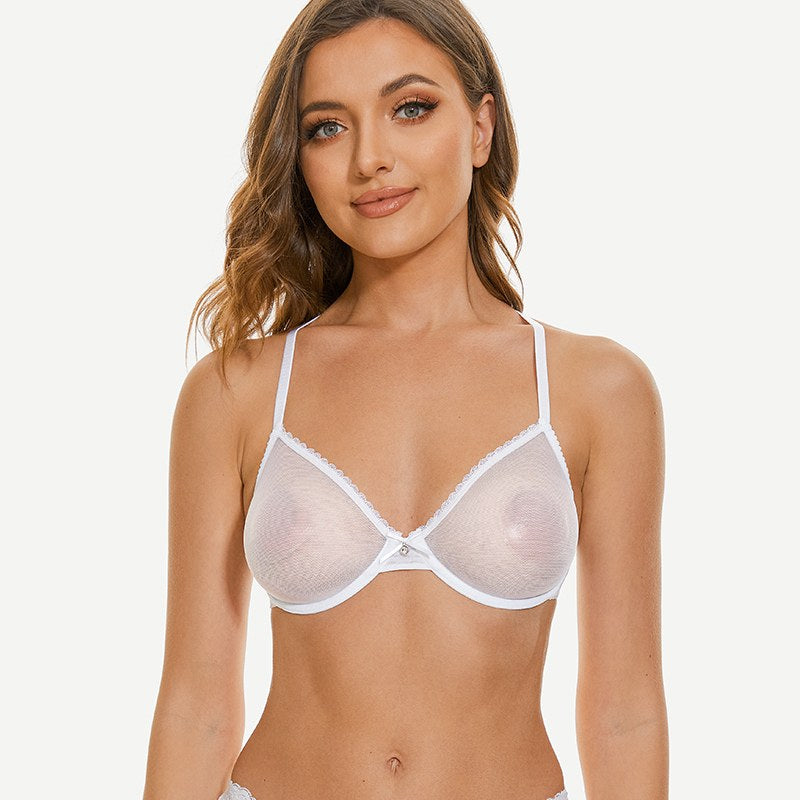Breathable Unlined Sheer Bra with Underwire Support, White Wingslove