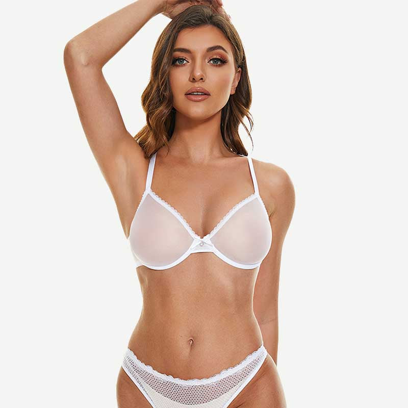 Breathable Unlined Sheer Bra with Underwire Support, White Wingslove