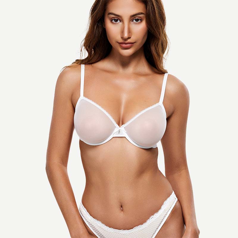 Breathable Unlined Sheer Bra with Underwire Support, White Wingslove