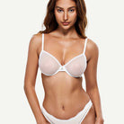 Breathable Unlined Sheer Bra with Underwire Support, White Wingslove