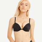 Deep V Padded Push Up Bra with Underwire, Black