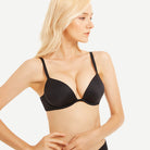 Deep V Padded Push Up Bra with Underwire, Black